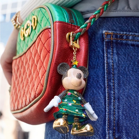 DISNEY X BAUBLEBAR Mickey Mouse Christmas Tree Crystal Bag Charm NWT Keychain - Picture 9 of 10